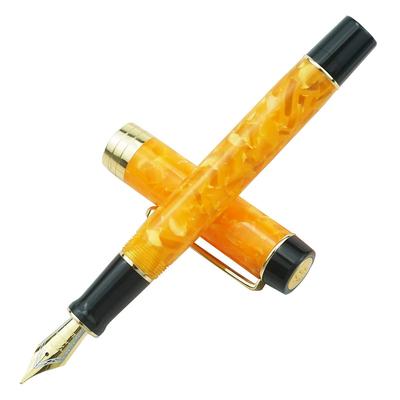 Jinhao 100 Классическая перьевая ручка Оранжевый мрамор Целлулоид Сверхтонкое перо Конвертер и Набор ручек