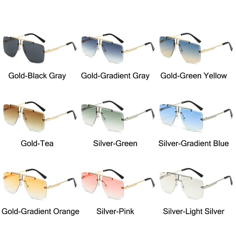 Oversized Double Bridge Frameless Sunglasses Vintage Square Frame Men's Shades Outdoor Gradient Lens UV Protection Sun Glasses