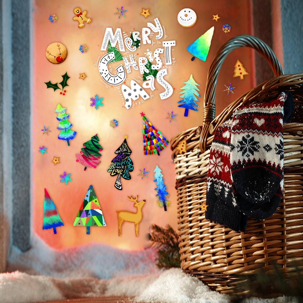 Новые веселые рождественские электростатические стеклянные наклейки для украшения окон в гостиной, настенные наклейки