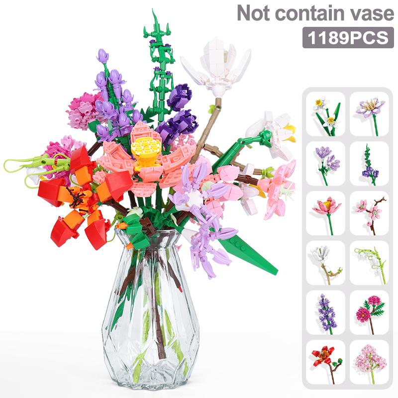 Вечный цветок Романтические розы Букет полевых цветов Кирпичные блоки Искусственный цветок Конструктор Блок Игрушки Детский подарок Строительный блок