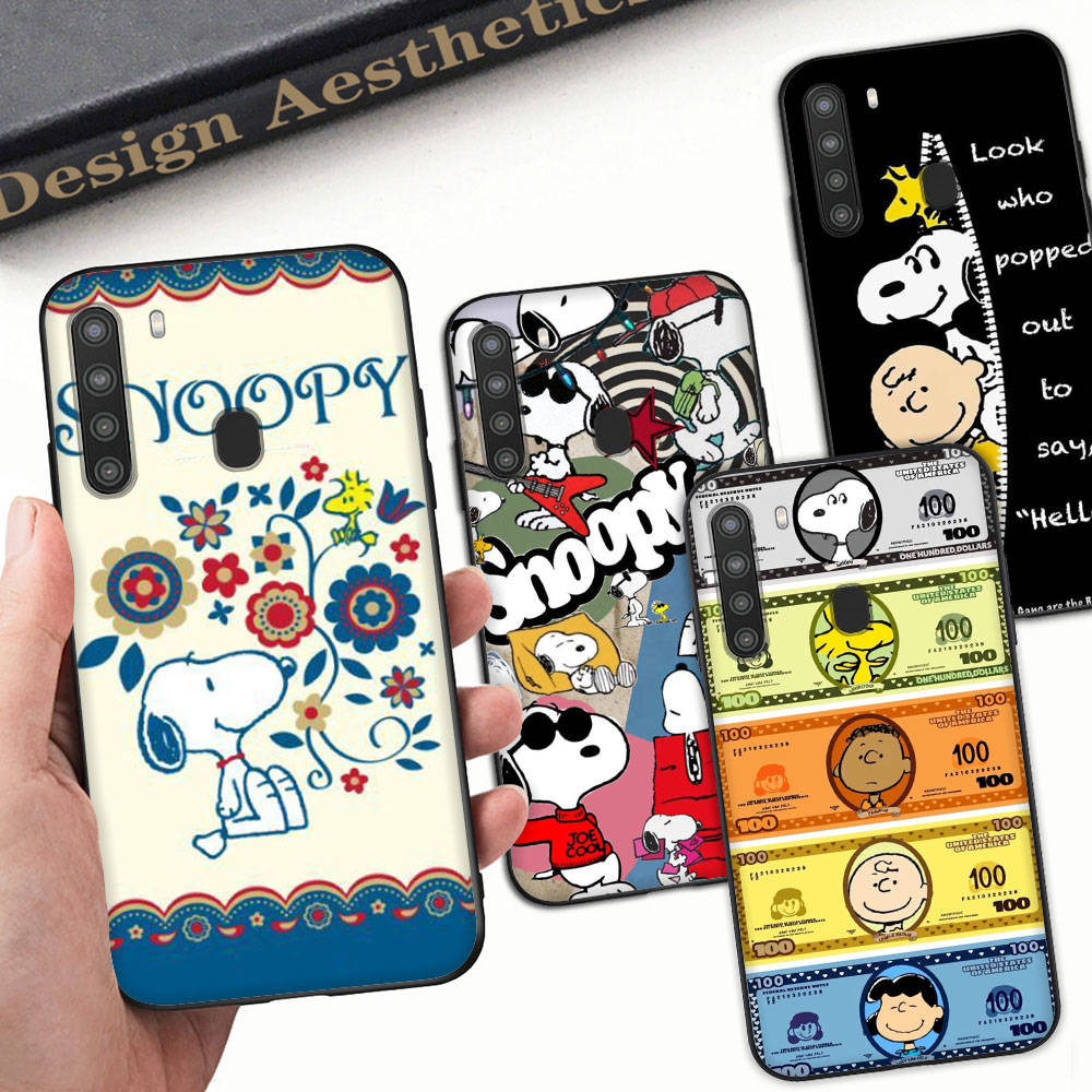 SM18 Snoopy Black Sofe Case for Samsung Note 20 Lite S24 Ultra S23 A03 A05 A06 A11 A71 A15 A16 A13 A24 A25 A33 A52 A53 A50 M55 M35 Plus