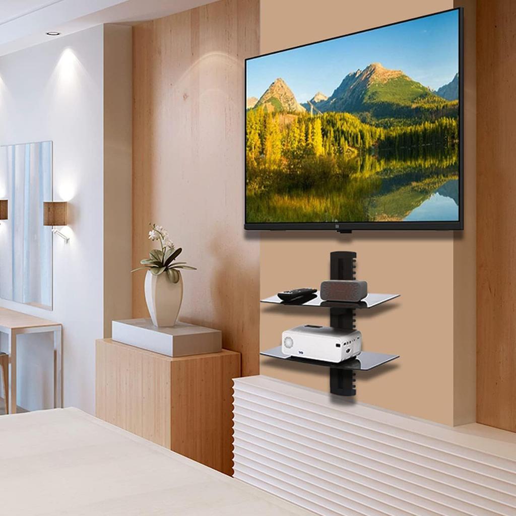 Навесная тумба под телевизор, 2-уровневая настенная полка для развлекательного центра, Прочный кронштейн для DVD-плееров, Надежная медиа-консоль для гостиной, спальни