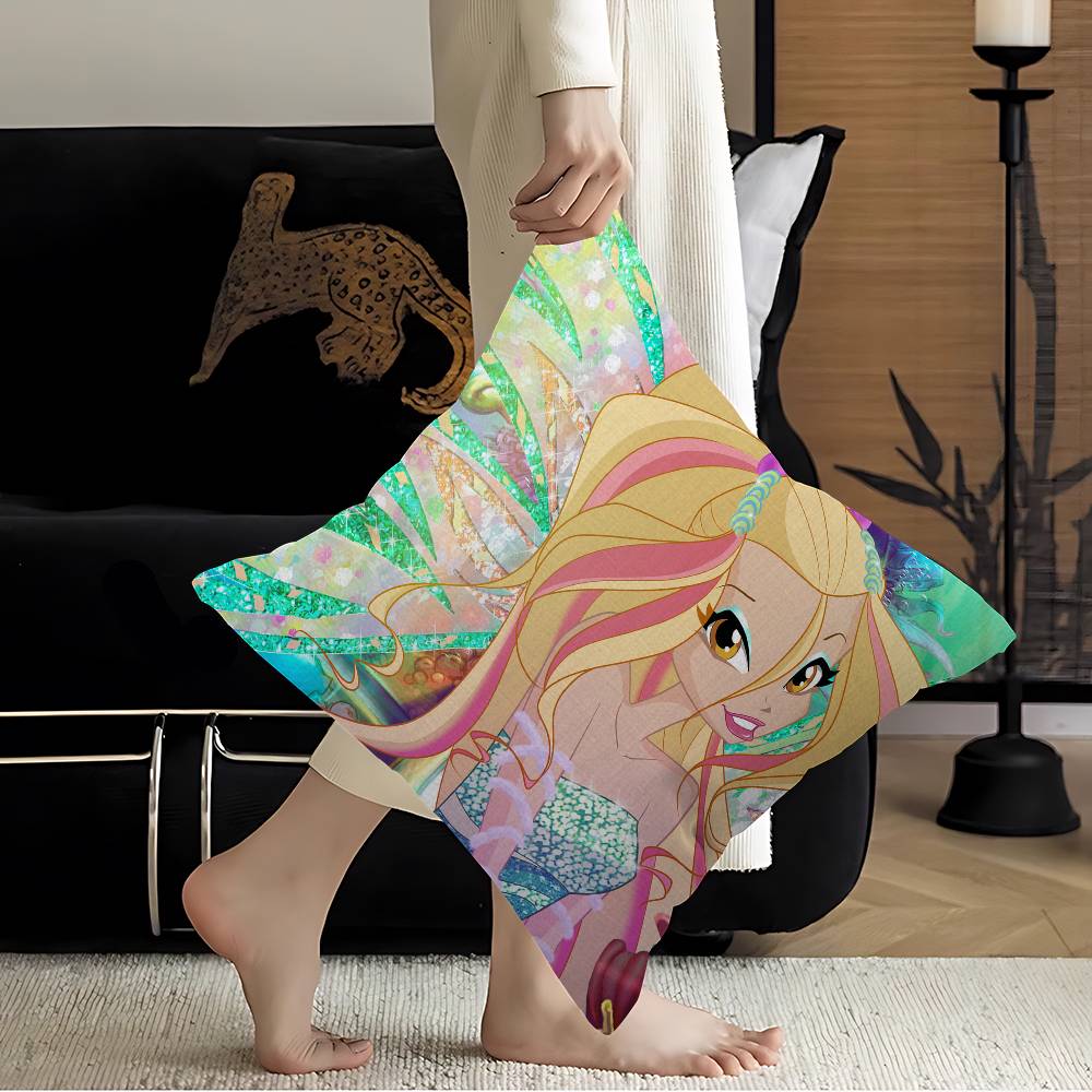 GirlWWinx Catoon Clubs Pillow Covers Cartoon Sofa Decorative Home Doublesided Printing Short Plush Cute Cushion Cover