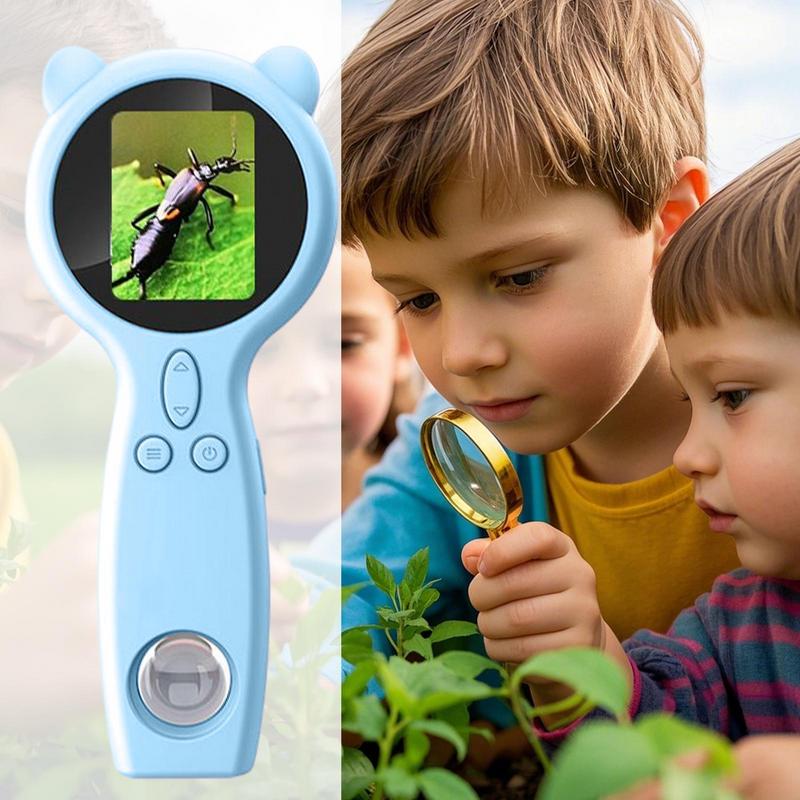 Portable Microscope For Kids 50X Portable Digital HD Magnifier Two Lens Multi-Functional Magnifying Glass Supports Photo And