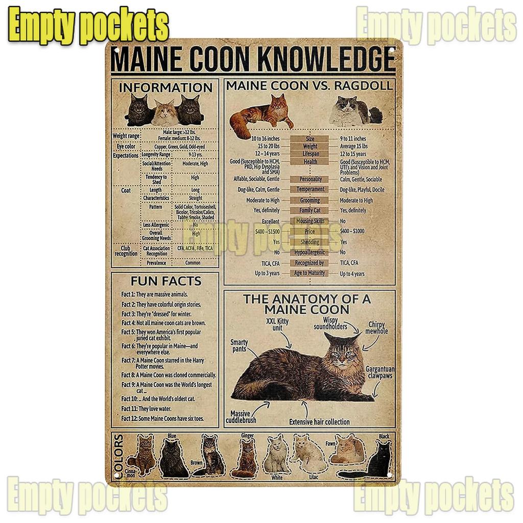 Милые плакаты с кошкой породы мейн-кун, металлическая жестяная табличка, настенная вывеска, настенная табличка для ванной комнаты, кофейни, фермерского дома, дома, кухни, спальни, настенное украшение