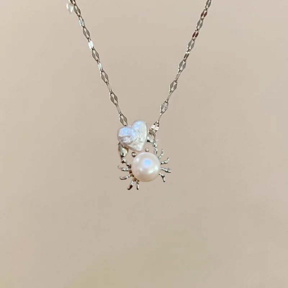 Rhinestone Pearl Crab Shape Necklace Mini Star Collarbone Chain Personalized Heart Necklace Gift