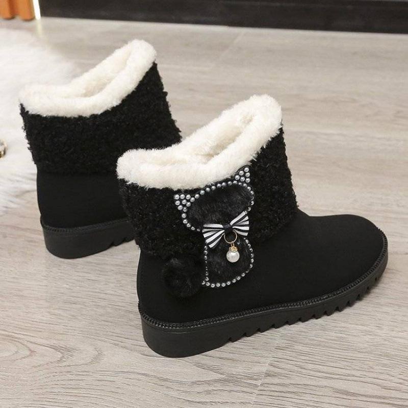 Женские зимние сапоги 2024 новые кожаные водонепроницаемые хлопковые туфли зимние женские туфли бархатные утолщенные с бантом короткие сапоги детские