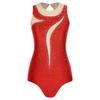 Womens Gymnastics Leotard Sleeveless Back Hollow Out Mesh Patchwork Rhinestone Bodysuit One-piece Dancewear