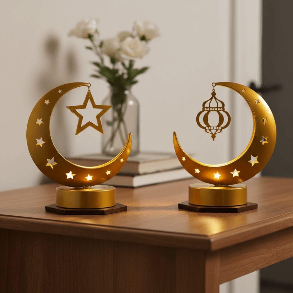 Metal Art Design Ramadan Desk Lamp Wrought Iron Hollow Eid Mubarak Lamp Party Decorations
