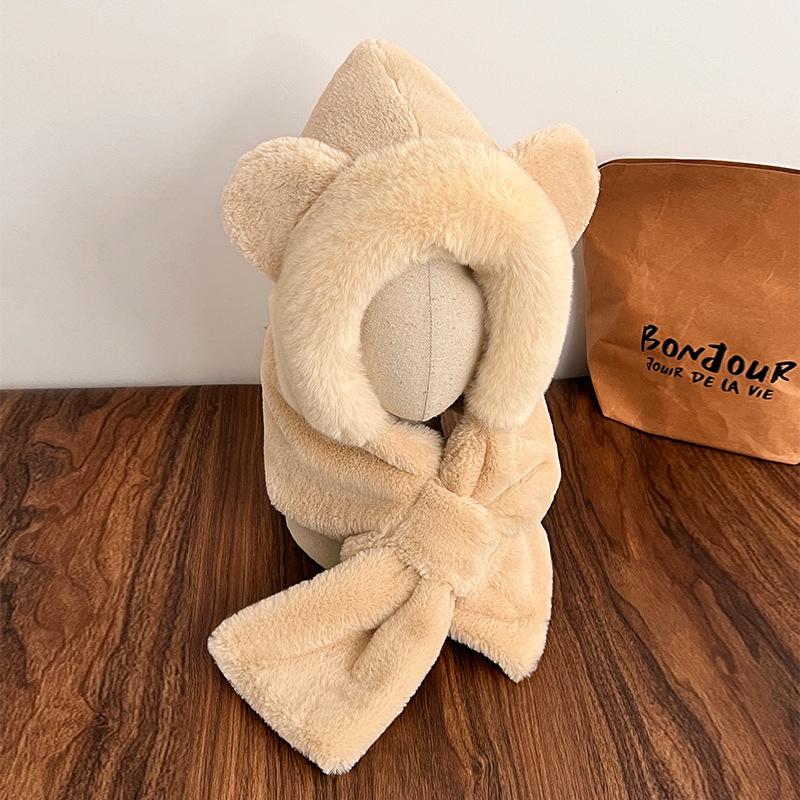 Шапка-медведь, шарф, интегрированный осенне-зимний плюшевый утолщенный шарф, симпатичная защита ушей, теплая зимняя шапка, защищающая от холода