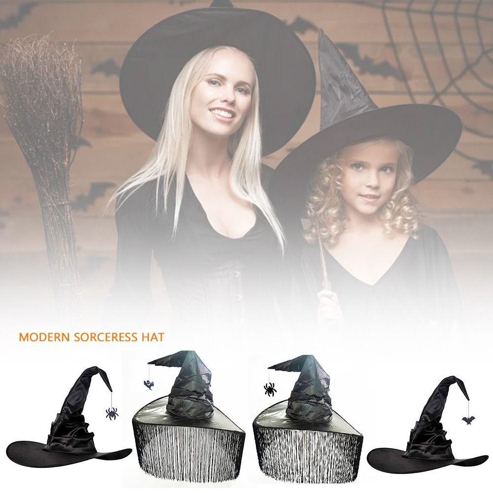 Pleated Modern Witch Hat Black Purple Makeup Props Leisure Halloween Hat Travel