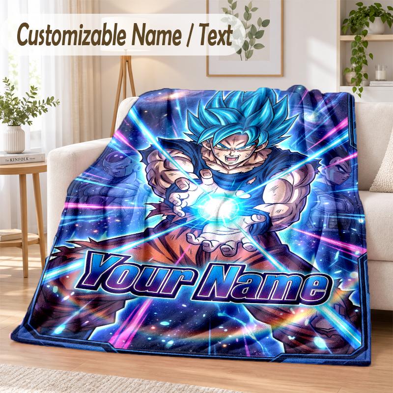 Dragon Ball Custom Name Flannel Throw Blanket Soft Warm for Sofa Bed Indoor Home Use