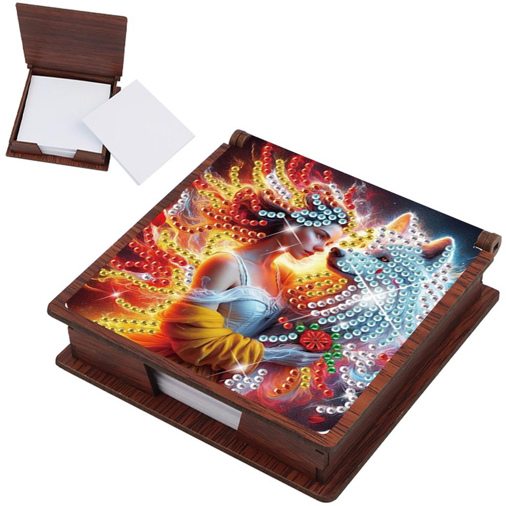 Wooden DIY Diamond Painting Kit Note Box Contains 160 Sheets of Paper Memo Paper Storage Box Diamond Art for Office Desk