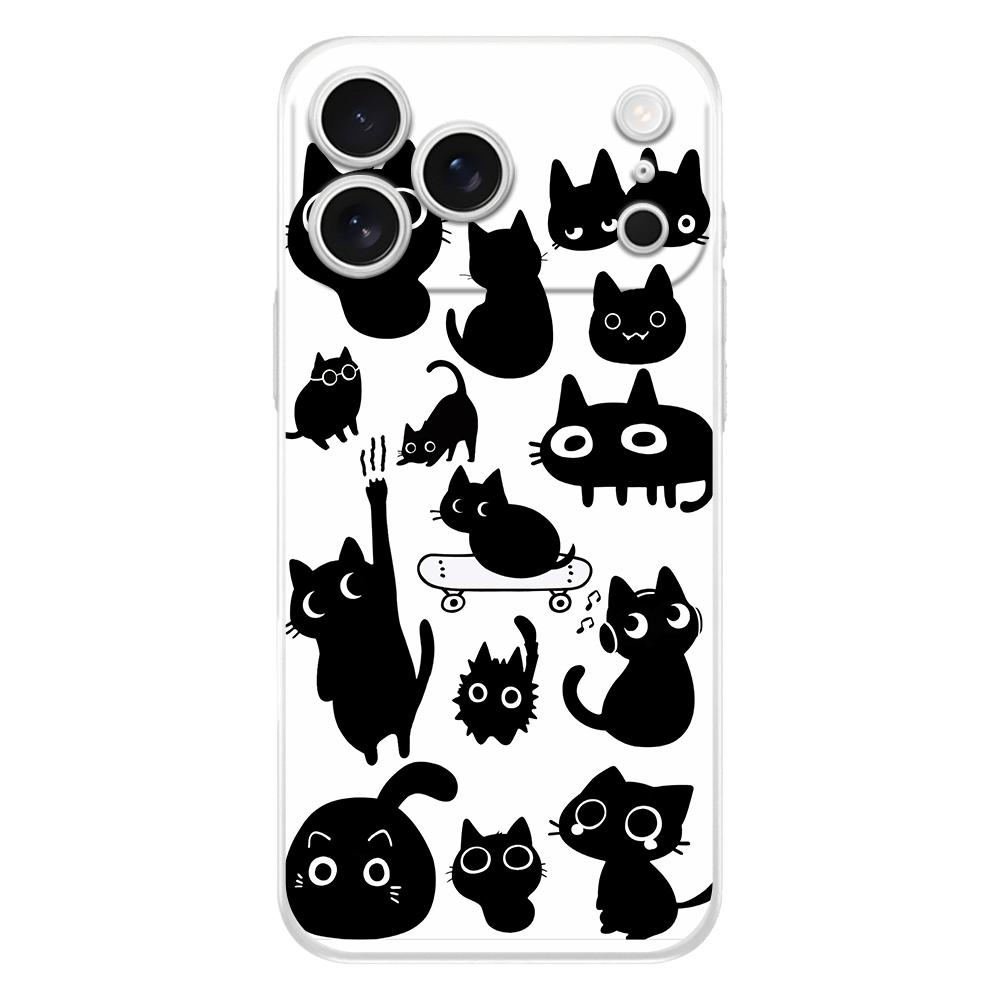 Мягкий прозрачный чехол из ТПУ для телефона iPhone 17 Air 16E 16 11 15 14 Pro MAX 12 13 7 8 Plus SE Пасхальный чехол Защита Забавный черный кот