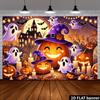 One 2D flag - Halloween-themed banner background featuring smiling pumpkins ghosts etc.
