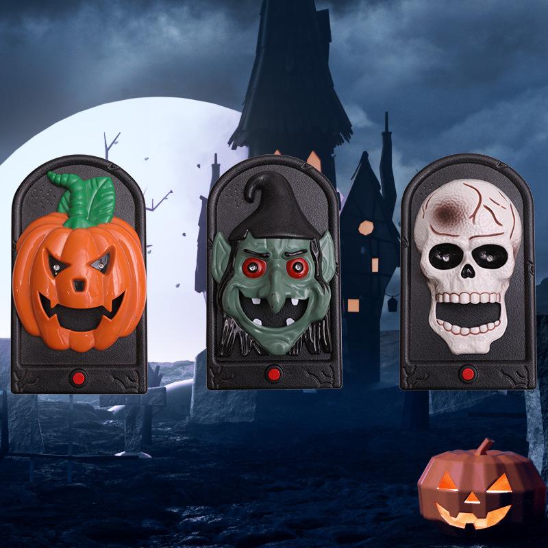 Halloween Pumpkin Light Skull Head Button Sound Haunted House Decoration Glowing Prank Doorbell Prop Scary Fun Party Supplies