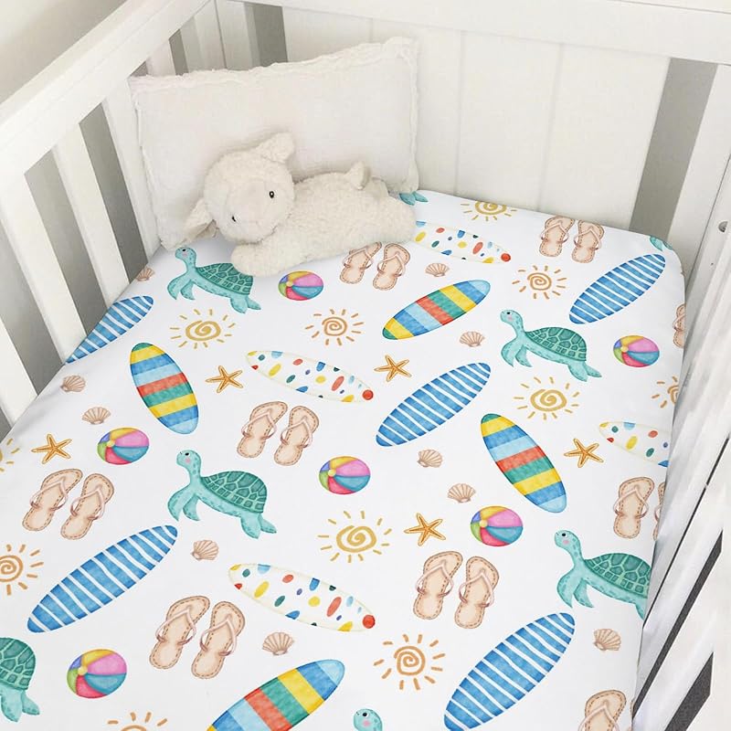 Wildlife Pond Baby Crib Sheets 52''x28'' Wild Animals Frogs Duck Fish Bird Weeds Snug Fitted Crib Mattress Cover for Boy Girl Fishing Hunting Soft