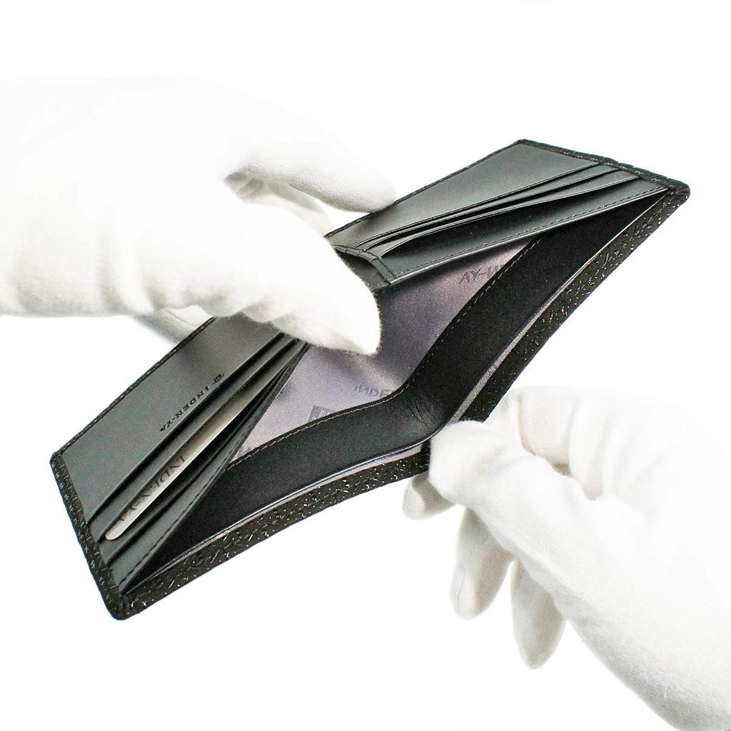 Inden Bifold Bill Compartment No Coin Black Background X Black Gourd Pattern [Indenya] Wallet, I, Purse, Deerskin, Lacquer, 2005-01-007