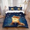 3pcs Enchanted Fox Gazing at Starry Night Sky Quilt Set, Soft and Comfortable Bedroom