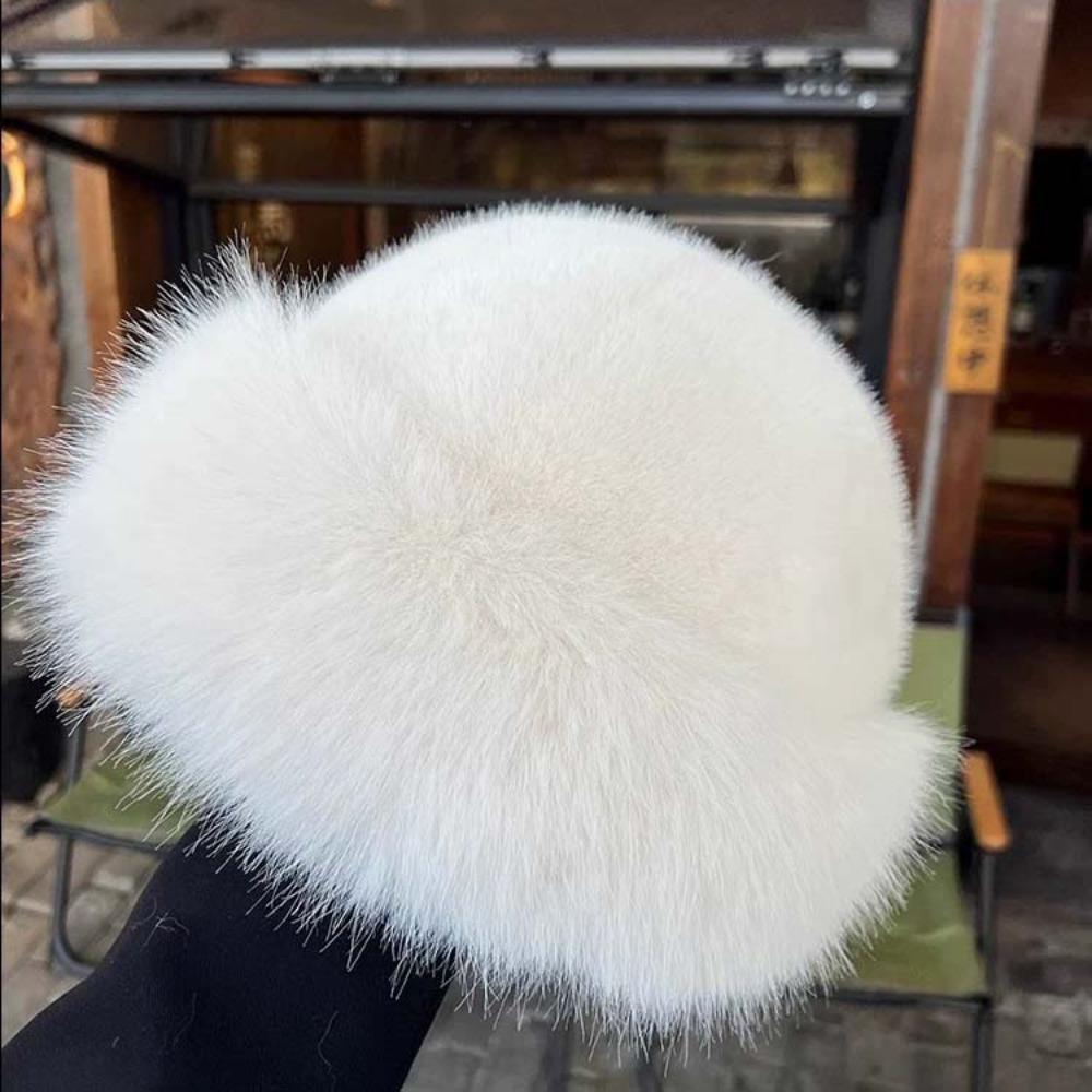 Bucket Hat Plush Basin Cap Korean Style Solid Beanie Casual Faux Fur Mink Hat Autumn