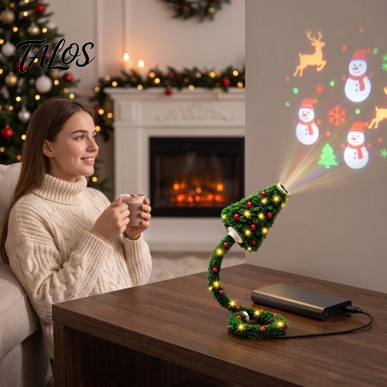 Светодиодный проектор «Рождественская елка» с питанием от USB, Plug-and-Play, с 6 праздничными сценами для украшения вечеринки, гибкая лампа на гусиной шее для