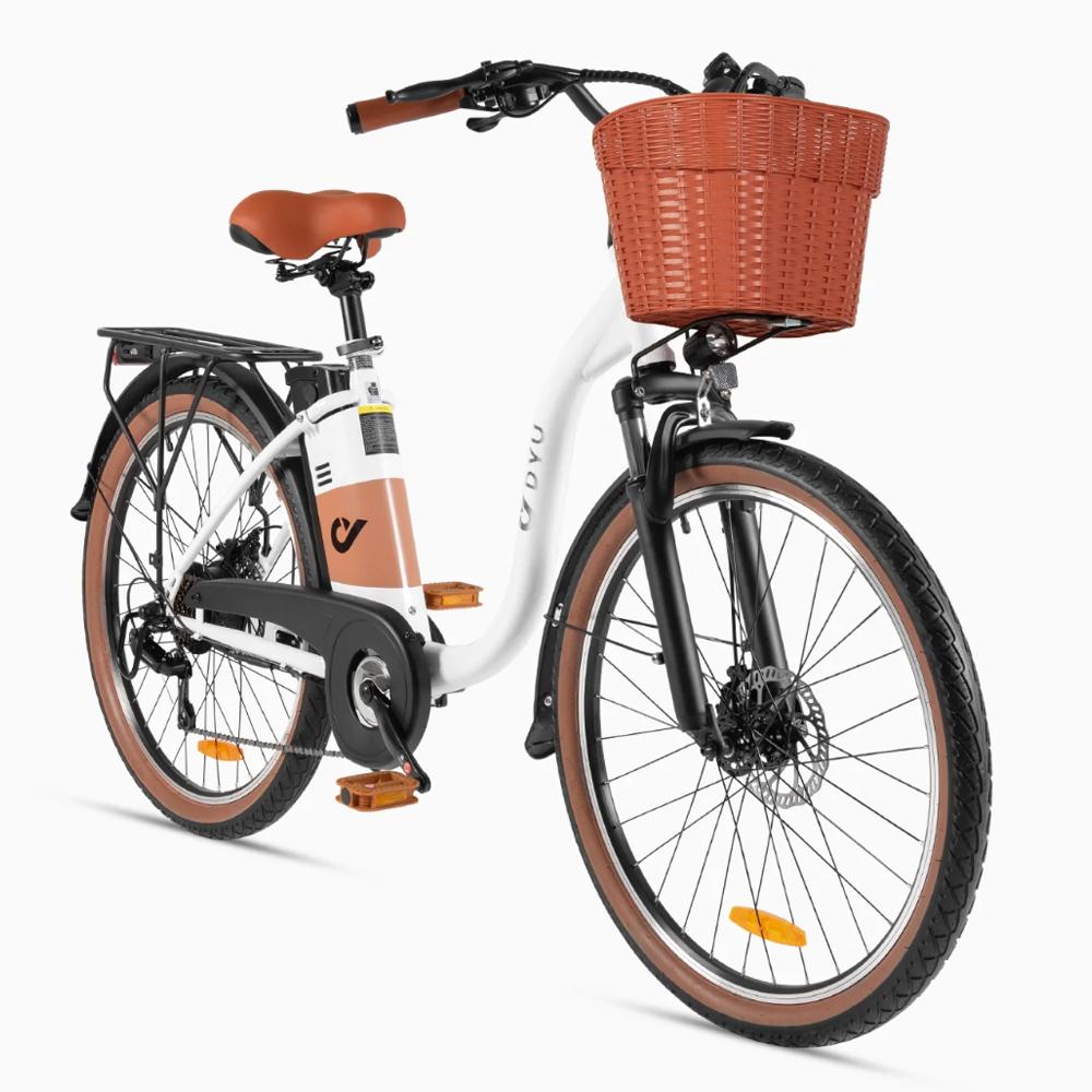 Electric Bike DYU C6 Pro 26" 250W Motor City Ebike 15.6AH Max Range 80Km Load 120Kg White