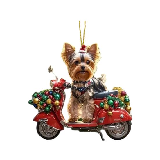 Рождественское украшение для машины в виде собаки, 2D плоская акриловая подвеска, шарм для зеркала заднего вида, реалистичный щенок, декор для поездок на машине, подарок для любителя щенков