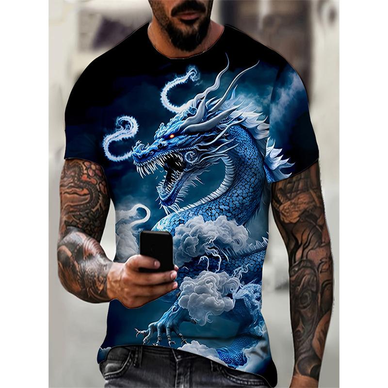 Dragon Pattern 3D Print T-Shirts Men's Streetwear Hip Hop Short Sleeve T Shirt Tees Harajuku Tops Clothing Shirt