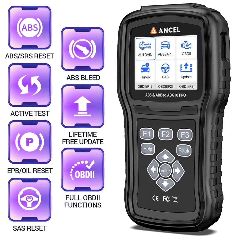 Ancel AD610PRO OBDII Car Diagnostic Scanner for Engine, ABS, and SRS Systems.
