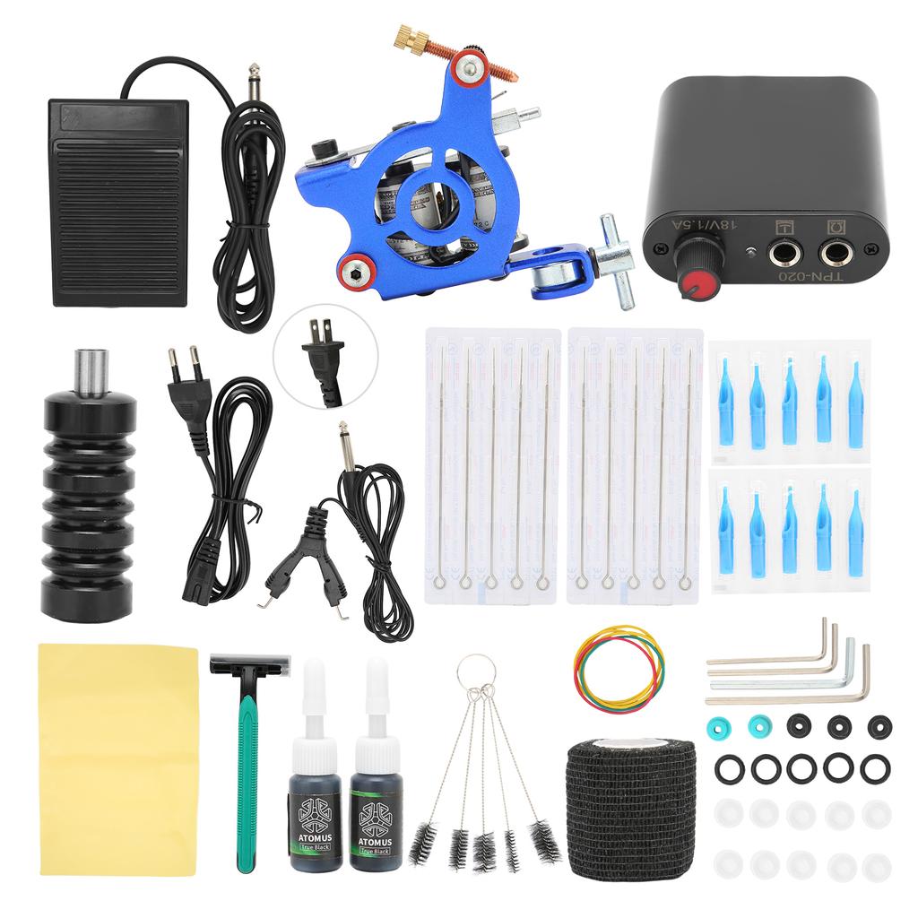 10 Wraps Tattoo Coil Machine Kit Black Mini Tattoo Power Supply Complete Tattoo Machine Set for