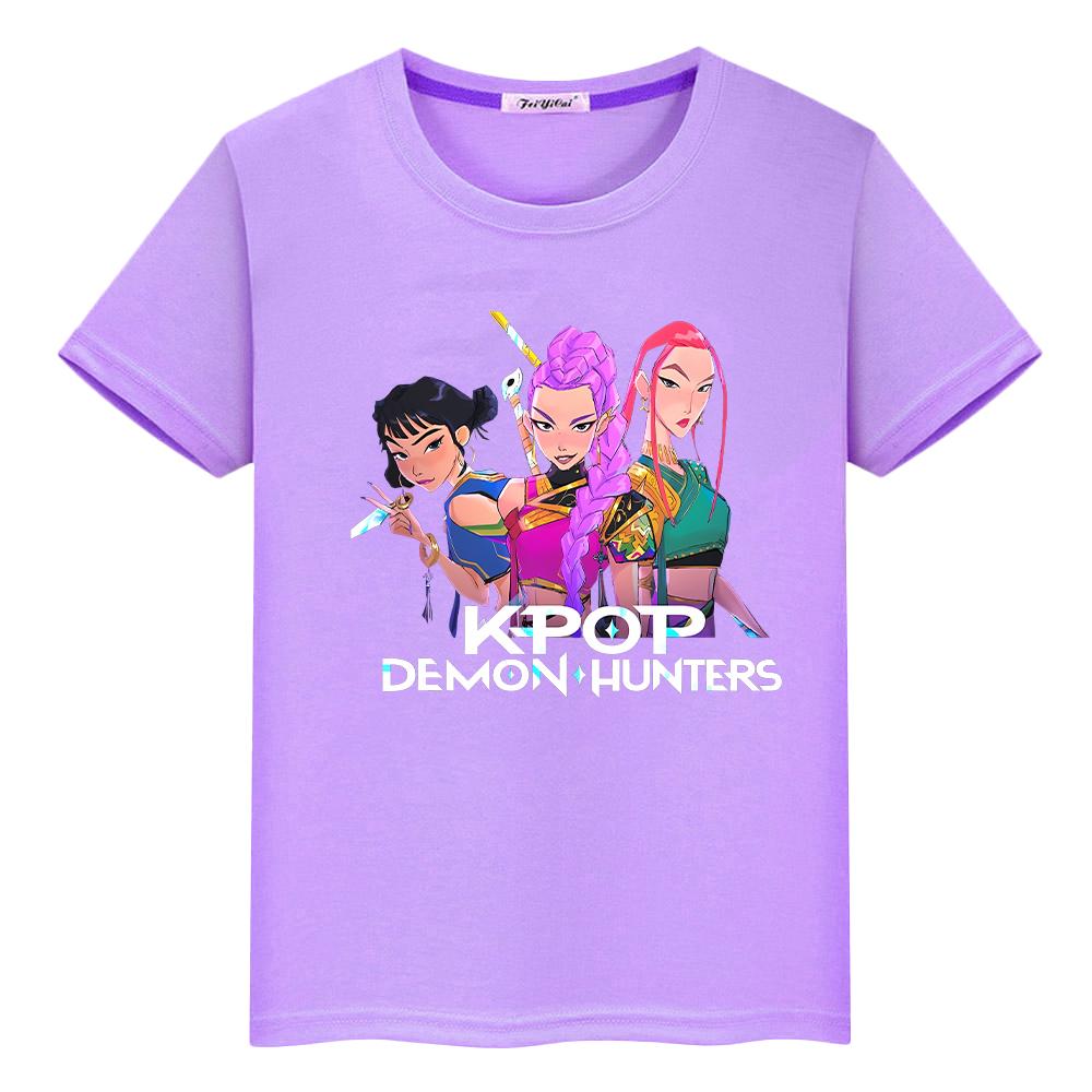 Kpop охотники на демонов Принт 100% хлопок Милые футболки y2k Рождественская футболка для детей мальчик 10 лет аниме Короткий Кавайные топы одежда для девочек