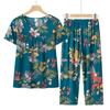 2 Pcs/Set Grandma Pajamas O Neck Elastic Waist Loose Plus Size Thin Sleeping Wide Leg