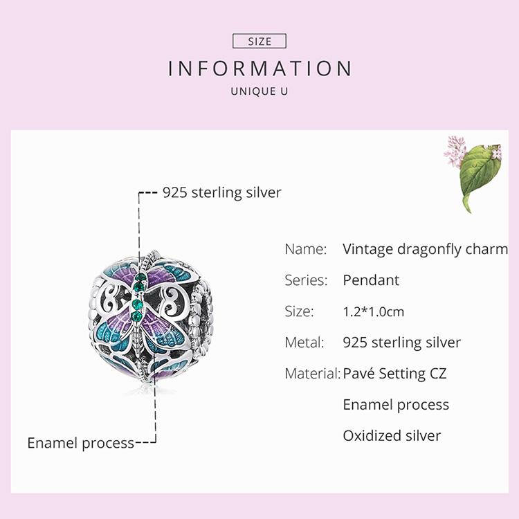 BAMOER винтажный шарм в виде стрекозы, стерлингового серебра 925 пробы, подходит для женщин, серебряный браслет и браслет, ювелирные изделия, подарок