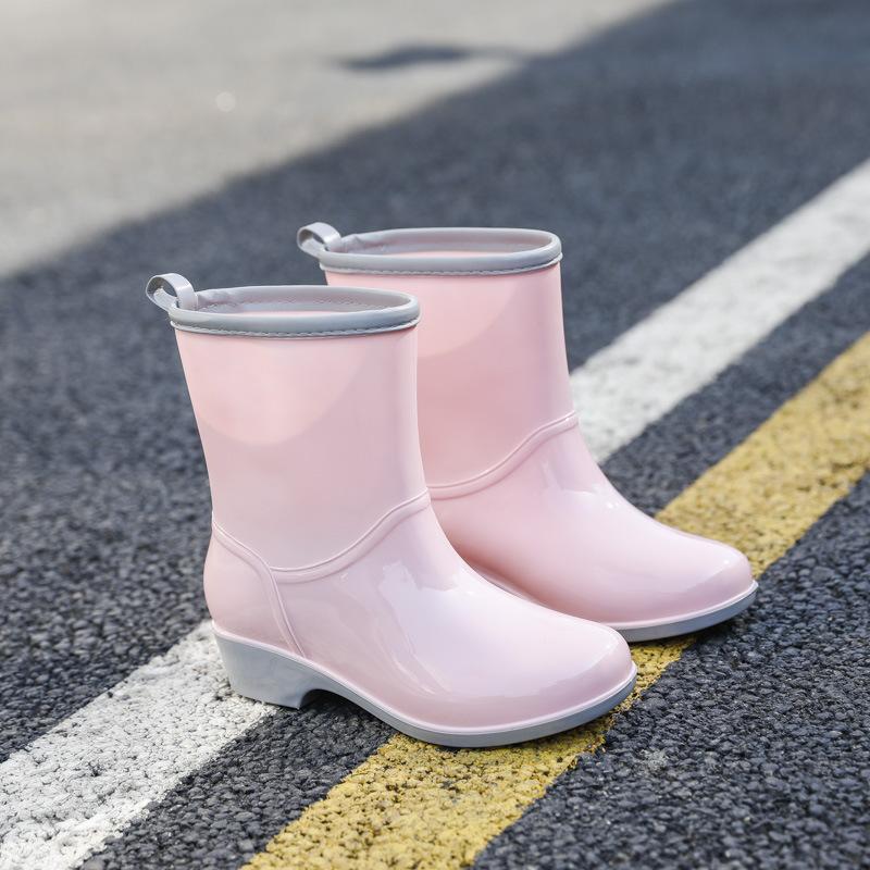 New Short Rubber Female Rain Boots Fashion Outdoor Warm Anti Slip Solid Color Women's Rainboots PVC Waterproof Women Water Shoe