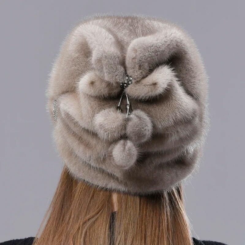 Зимние меховые шапки, женские стильные теплые шапки из натурального цельного норкового меха, роскошные шапки-ушанки, антихолодная зимняя шапка