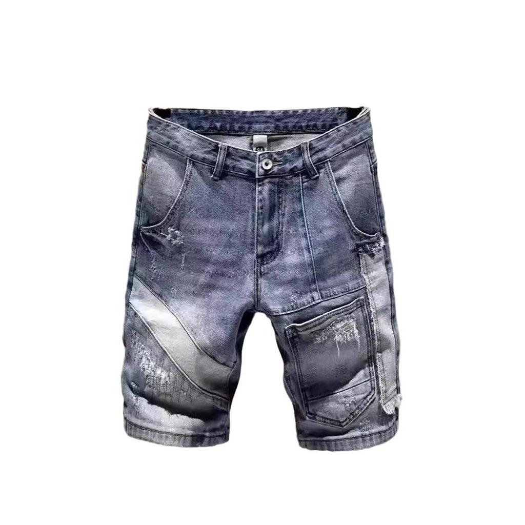Мужские летние ретро-рваные джинсовые шорты: Европейский и американский стиль, свободный прямой крой с бесплатной доставкой