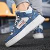 Fashion Blue Cartoon Skateboard Shoes Men Kids High Top Skate Sneakers Men Casual Platform Leather Trainer Anime Sneakers Male