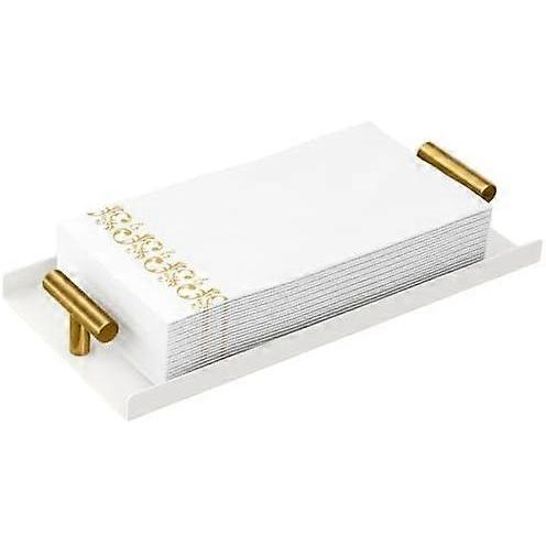 Napkin Holder for Bathroom, Guest Towel Holder Tray for Bathroom, White Guest Napkin Holders with Golden T-Handle, Disposable Hand Towel Tray for Gues