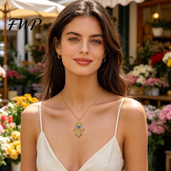 Devil Eye Jewelry Necklace Vintage Chain with Hamsa Hand Pendant Anti-Oxidation Rhinestone Palm Gifts for Women Wife Girlfriend Durable
