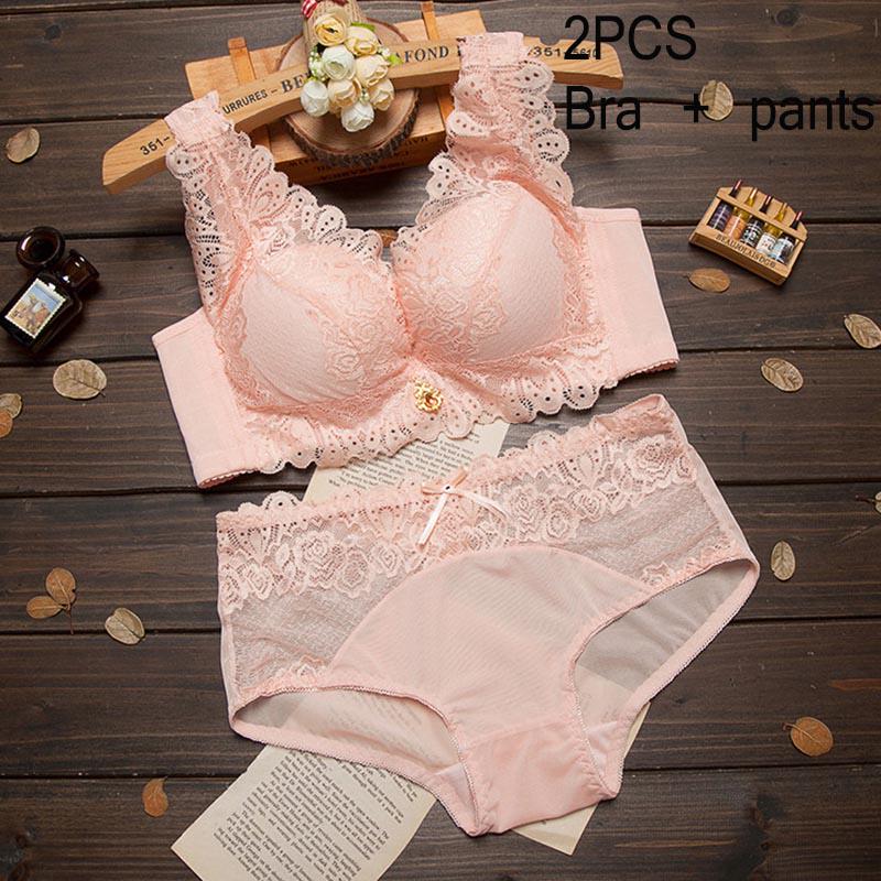 Sexy Lingerie Set Women Lace 3/4 Adjusted-straps  Bra and See-through Lace Panty Bra Set