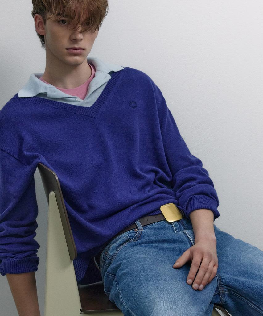 NOHANT Layered V-Neck Collar Knit Blue