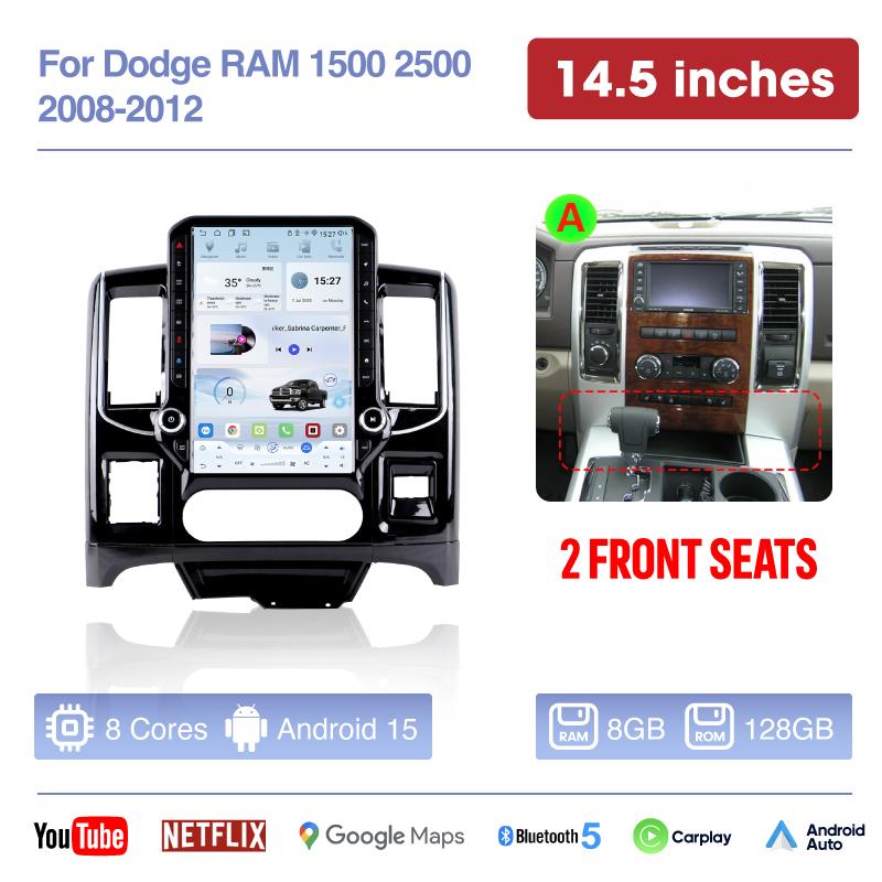 14,5 и 12,1 дюйма Для Dodge RAM 1500 2500 2008-2012 Автомобильная радиостанция Мультимедиа GPS-навигация Android 15 Авто Автомобильный Carplay 360-градусная камера 4G