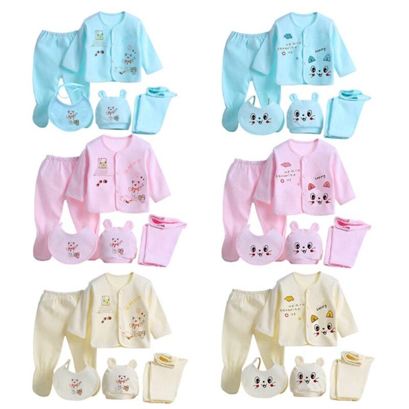 5PCS Newborn Layette Set Infant Boys Girls Baby Cotton Clothes 0-3M Tops Hat Pants Suit Essentials Outfit Sets