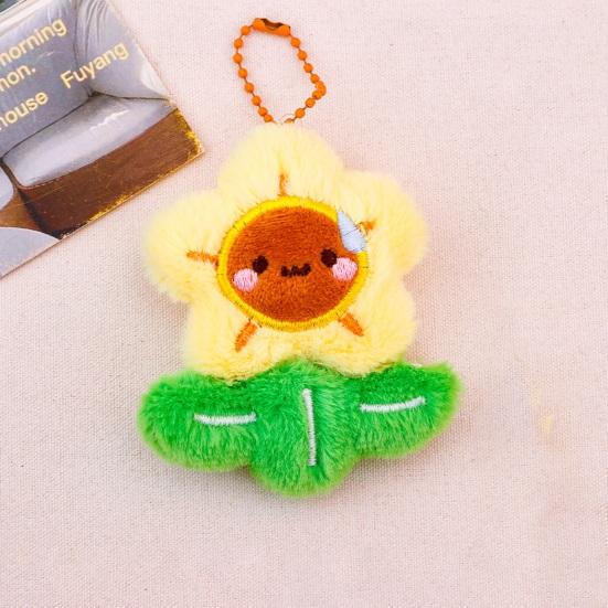 Keychain Soft Plush Sunflower Pendant with Smile Face Text Design Healing Shape Backpack Keys Bags Car