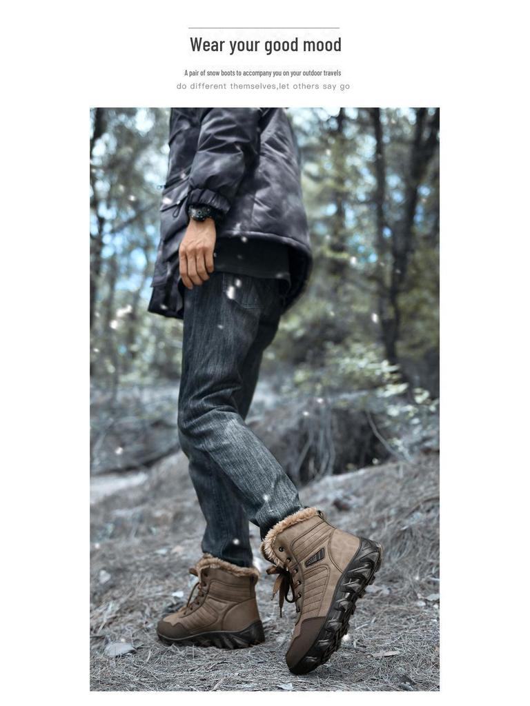 Мужские высокие нескользящие водонепроницаемые зимние ботинки для снега с бархатной подкладкой