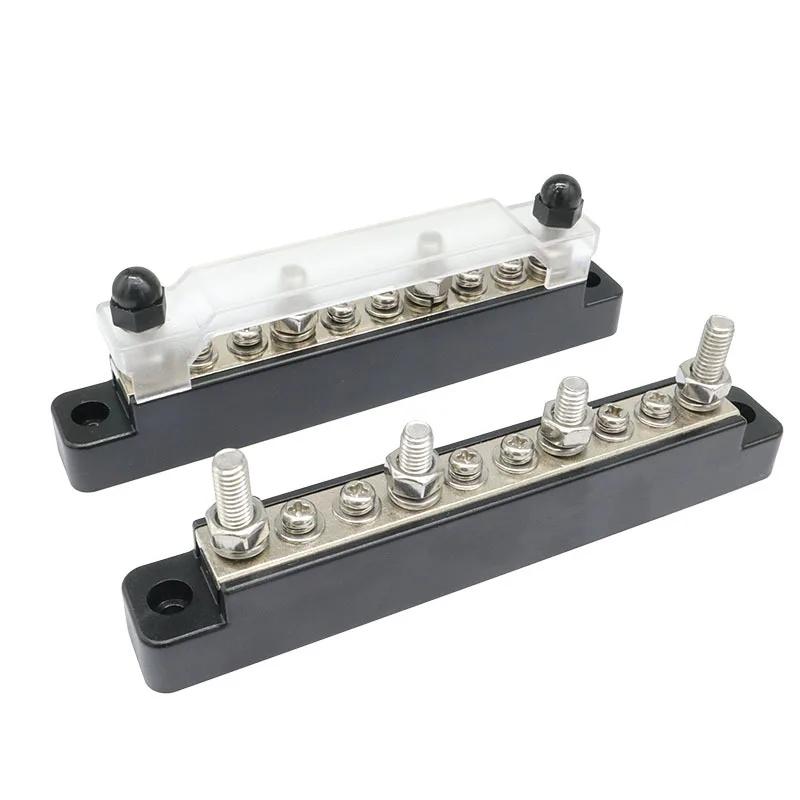 12V/48V Power Distribution Terminal Block with Cover Heat Shrink Tubing 10 Way Bus Bar Terminal Block