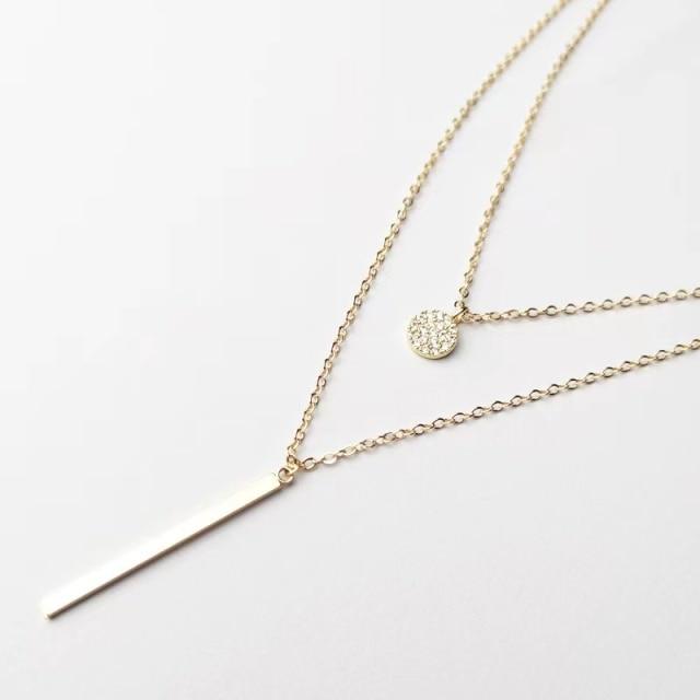 Стерлингового серебра 925 пробы с квадратным вспышкой и бриллиантами, круглое двойное ожерелье, женская цепочка на ключицу, ювелирные украшения, аксессуары для вечеринки и свадьбы