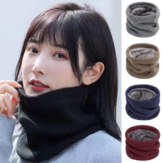 Winter Cycling Scarf Double-Layer Neck Warmer Knit Thickened Fleece Lined Elastic Soft Circle Scarf Neck