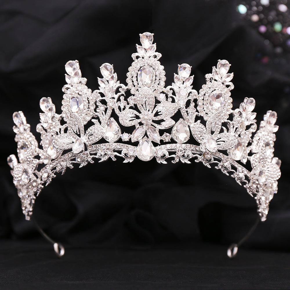 Baroque Luxury Water Drop Flower Crystal Opal Tiara For Women Wedding Girls Birthday Party Elegant Crown Hair Accessories