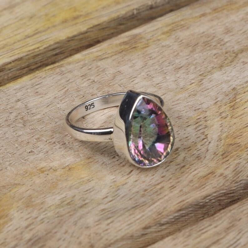 Mystic Topaz Ring, Handmade Ring, Bezel Ring, Pear Ring, Gift For Her, Solid Ring, 925 Sterling Silver